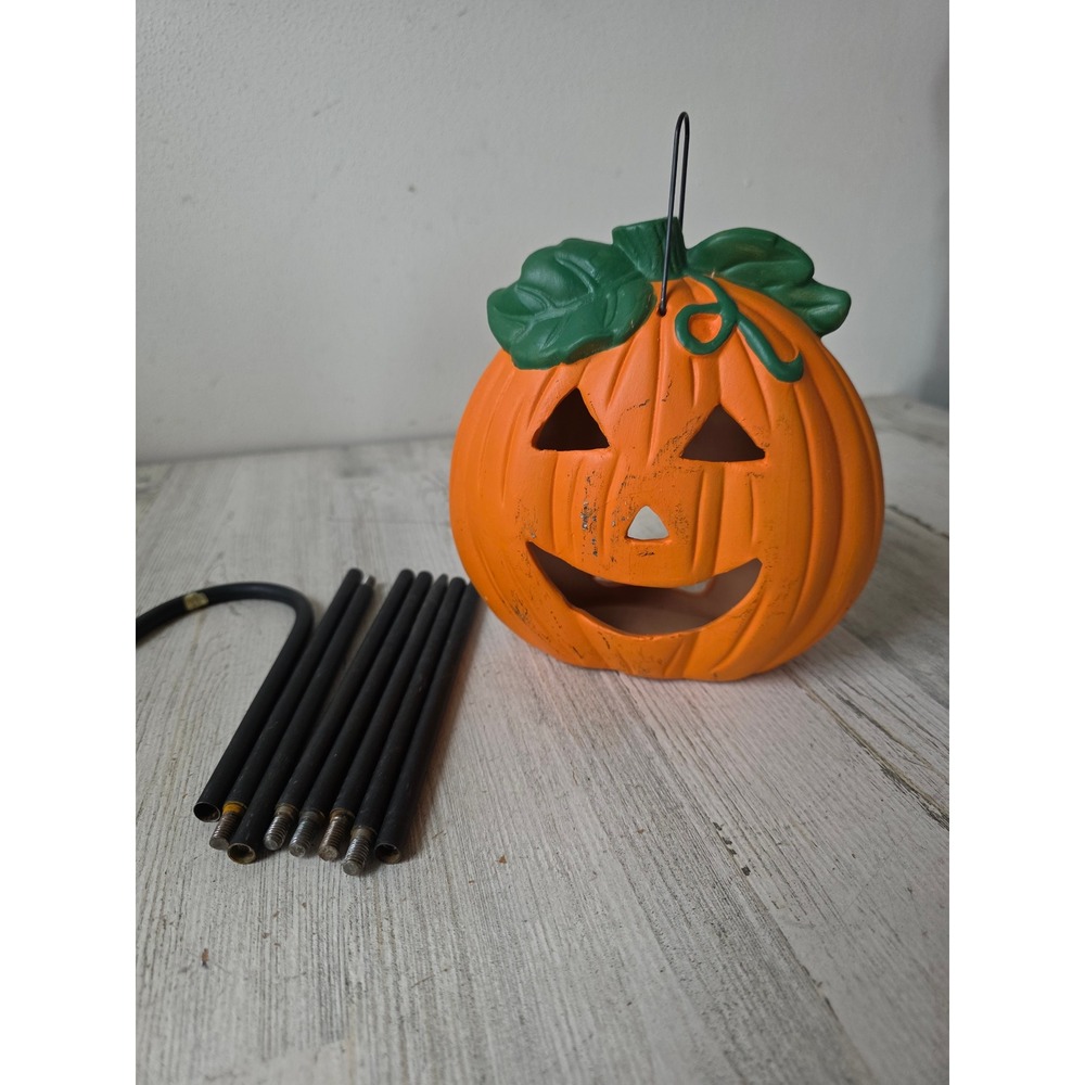 Vintage ceramic pumpkin lantern light up Halloween long decor jack-o'-lantern